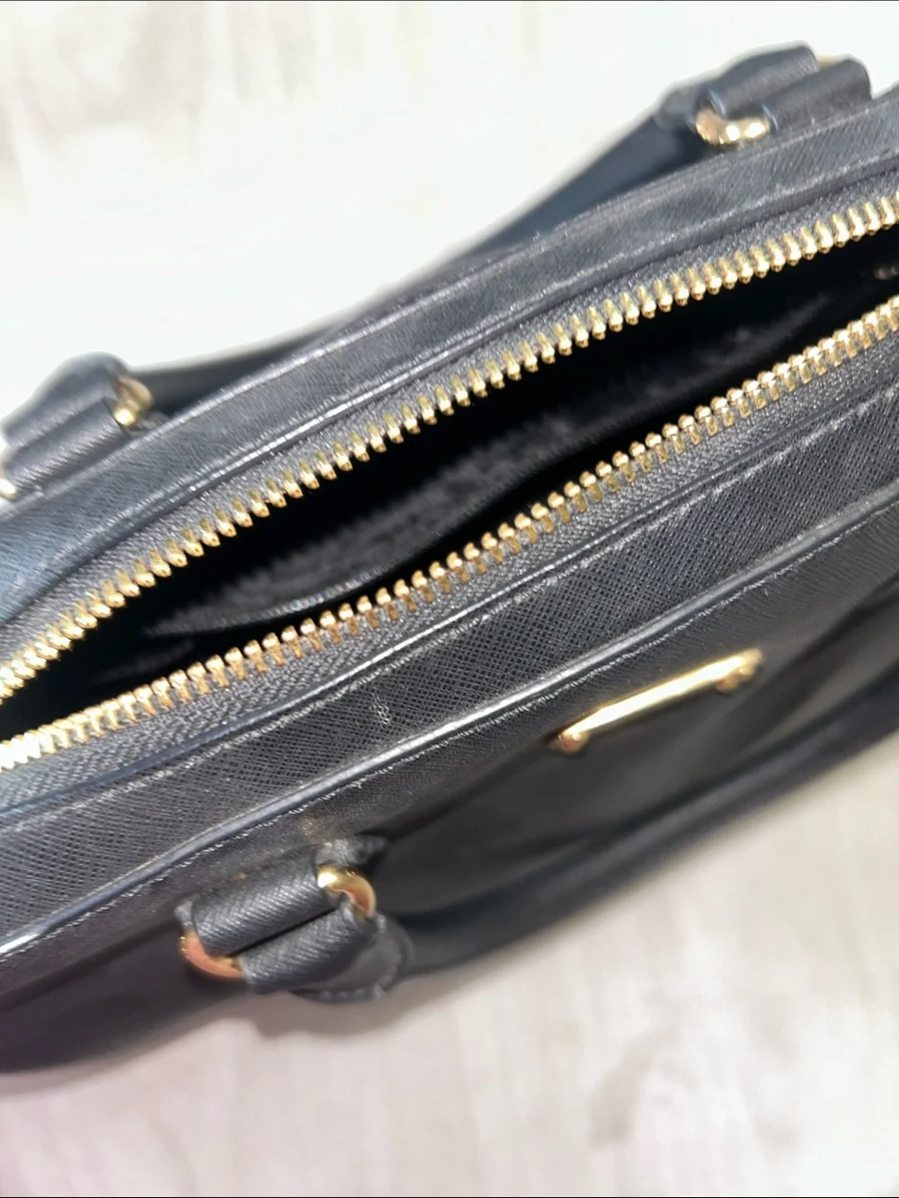 Michael Kors Black Saffiano Dome Satchel with Gold Hardware
